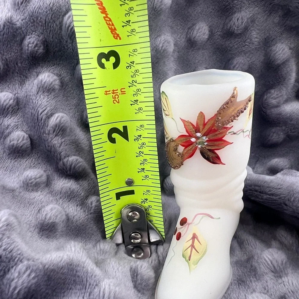 Fenton Art Glass Hand Painted Boot Poinsettia Leaf Signed J Powell 3